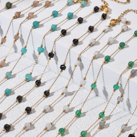Boheems Roestvrij Staal Natuursteen Kralenketting Voor Vrouwen Vergulde Geometrische Choker Vakantie Strand Dagelijkse Sieraden Cadeau