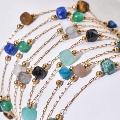 Vergulde Roestvrij Stalen Armband Voor Dames Handgemaakte Boheems Vierkante Natuursteen Kralen Geometrische Sieraden