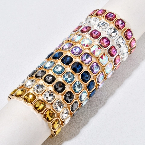 Boheems Legering Glas Kristal Stretch Armband Luxe Kleurrijke Strass Geometrisch Vierkant Armband Sieraden Voor Dames