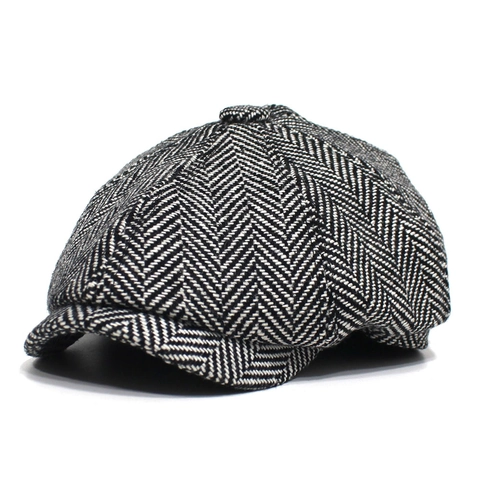 Berretto da Strillone Rétro Britannico a Spina di Pesce in Misto Cotone Cappello Ottagonale per Uomo Donna Autunno Inverno
