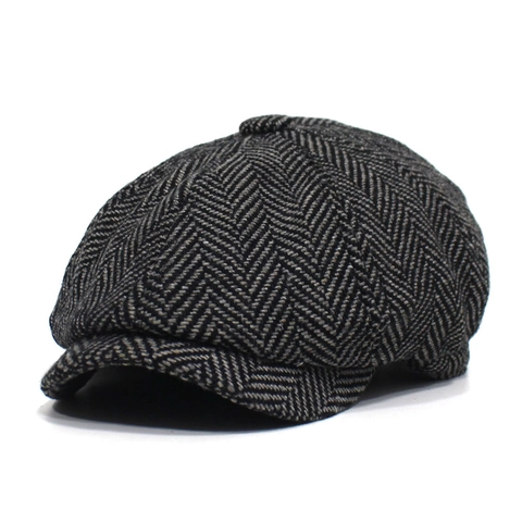 Berretto da Strillone Rétro Britannico a Spina di Pesce in Misto Cotone Cappello Ottagonale per Uomo Donna Autunno Inverno