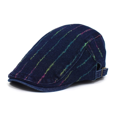Retro Denim Baumwolle Baskenmütze Schirmmütze Für Herren Damen Lässig Regenbogen Gestreift Vorwärts Ente Hut Mit Metallschnalle