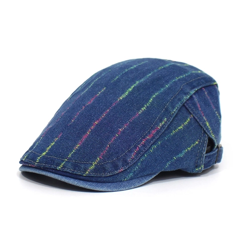 Retro Denim Baumwolle Baskenmütze Schirmmütze Für Herren Damen Lässig Regenbogen Gestreift Vorwärts Ente Hut Mit Metallschnalle