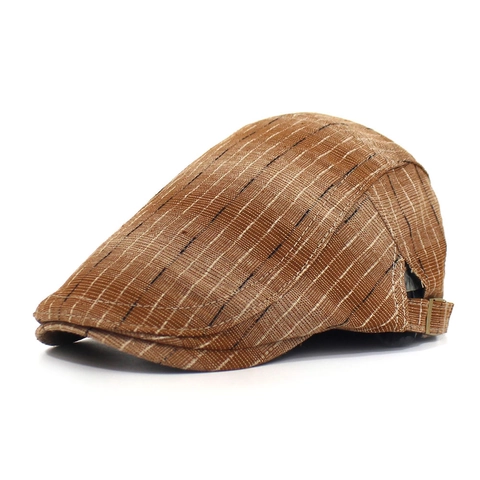 Béret Plat en Coton à Rayures Vintage pour Hommes Femmes Réglable Newsboy Chapeau Protection Solaire Extérieur Casquette Décontractée