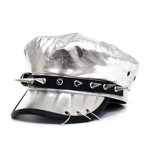 Gorra Militar Punk de Cuero PU Plateado Con Picos y Anillos de Metal Estilo Rock Gótico Boina de Techo Plano Mujer