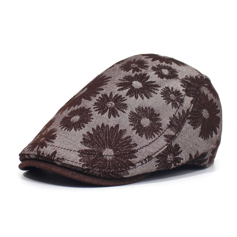 Women Vintage Cotton Daisy Floral Print Flat Cap Adjustable Ivy Newsboy Beret Hat Retro Sunshade Casual Fashion Headwear