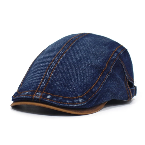 Vintage Denim Cotton Washed Beret Hat For Men Women Casual Flat Cap Ivy Hat Adjustable Metal Buckle Sunshade Forward Hat