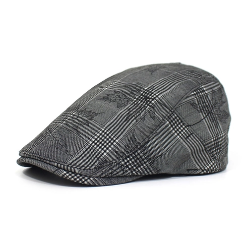 Gorra Plana de Algodón Vintage Con Estampado de Cuadros y Hojas de Arce Hombre Mujer Casual Estilo Británico Boina Ajustable