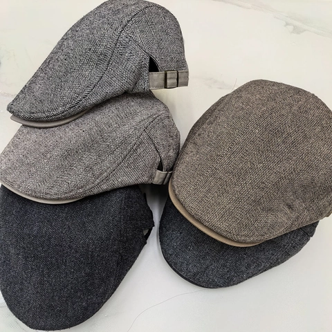 Vintage British Herringbone Newsboy Cap Men Women Cotton Winter Warm Flat Cap Adjustable Beret Artist Hat Casual Headwear