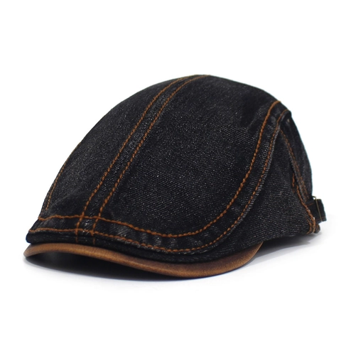 Vintage Denim Cotton Washed Beret Hat For Men Women Casual Flat Cap Ivy Hat Adjustable Metal Buckle Sunshade Forward Hat
