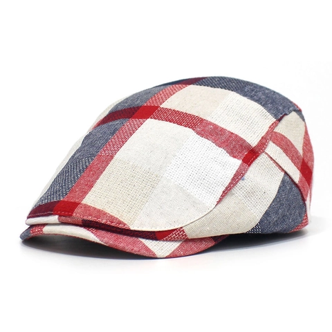 British Style Checkered Cotton Beret Flat Cap For Men Women Casual Plaid Newsboy Ivy Cap Sunshade Adjustable Cabbie Hat