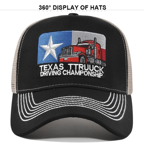 Texas Truck Driving Championship Cappello Trucker Cotone Mesh Traspirante Regolabile Berretto da Baseball Vintage Ricamato Parasole Per Uomo Donna