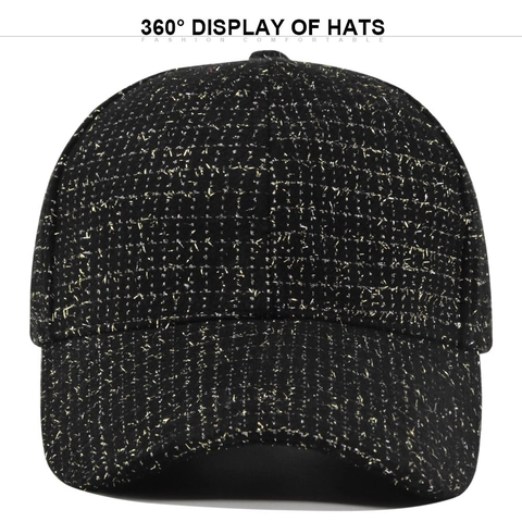 Berretto da Baseball in Tweed a Quadri alla Moda per Donna Uomo Filo Metallico Glitter Regolabile Casual Parasole Esterno