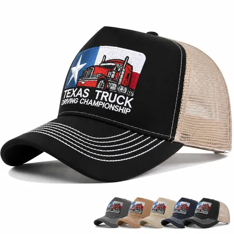 Texas Truck Driving Championship Trucker Hut Baumwolle Mesh Atmungsaktiv Verstellbar Baseballkappe Vintage Bestickt Sonnenhut Für Damen Herren