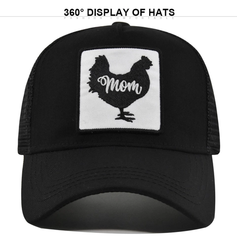 Cotton Mesh Trucker Hat For Women Men Rooster Embroidery Patch Mom Letter Adjustable Sunshade Breathable Baseball Cap