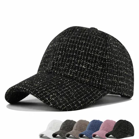 Fashion Plaid Tweed Baseball Cap For Women Men Metallic Thread Sparkle Glitter Adjustable Casual Sun Hat Outdoor Peak Cap