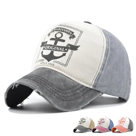 Gorra de Béisbol de Algodón Lavado Vintage Desgastado Bordado de Ancla Marítima Sombrero de Sol Ajustable para Hombres Mujeres Casual Exterior