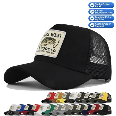 Cappello Trucker Retro Outdoor Berretto da Baseball in Rete Con Patch Pesce Ricamata Cappello da Pesca Traspirante per Uomo Donna