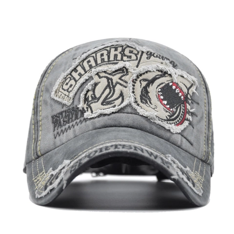 Berretto da Baseball in Cotone Lavato Vintage per Uomo Donna Ricamo Squalo 3D Distressed Regolabile Snapback Hat Streetwear
