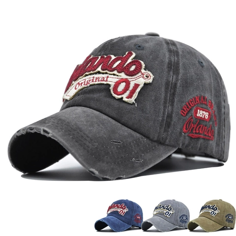 Gorra de Béisbol de Algodón Lavado Retro Unisex Bordado 3D Letra Orlando Envejecida Ajustable Dad Hat Gorra de Sol Deporte Exterior