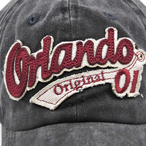 Gorra de Béisbol de Algodón Lavado Retro Unisex Bordado 3D Letra Orlando Envejecida Ajustable Dad Hat Gorra de Sol Deporte Exterior