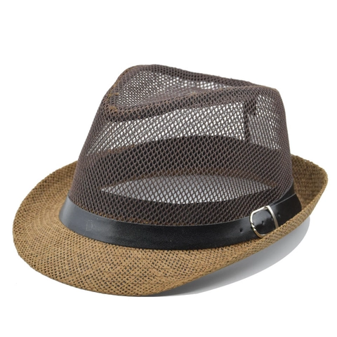 Cappello di Paglia Fedora Vintage a Maglia Traforata per Uomo Donna Traspirante Estivo da Spiaggia Con Cintura in Similpelle Jazz
