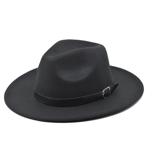 Chapeau Fedora en Feutre de Laine Vintage Pour Femmes Hommes Large Bord Plat Jazz Avec Ceinture en Cuir Boucle Hiver Chaud