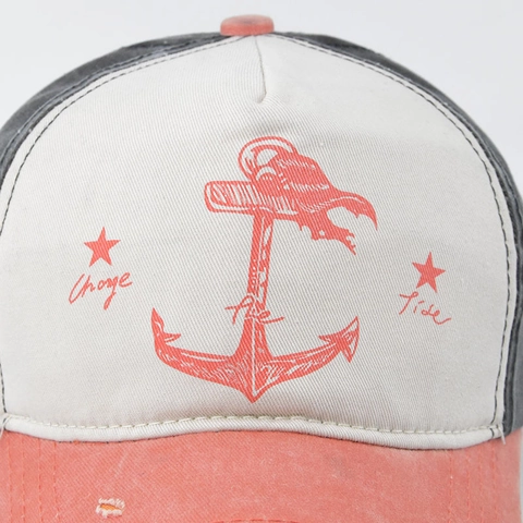 Casquette de Baseball Vintage en Coton Délavé pour Hommes Femmes Imprimé Ancre Distressed Color Block Réglable Fashion Trucker Hat pour Extérieur Voyage