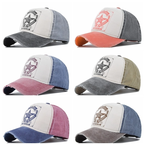 Gorra de Béisbol de Algodón Lavado Vintage Patchwork Desgastado Bordado Estrella Retro Sombrero de Sol para Hombres Mujeres Gorra Trucker
