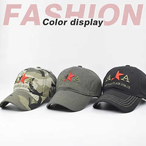 Military Style Camouflage Baseball Cap For Men Women Cotton Red Star Embroidery Army Navy Air Force Tactical Sun Hat Outdoor Cap
