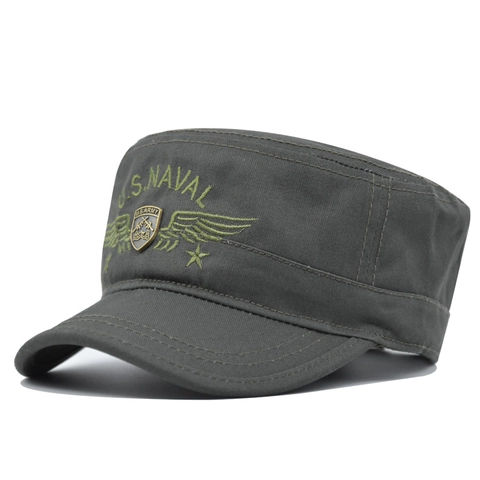 Gorra Cadet de Algodón Militar Flat Top Patrol Hat Bordado US Naval Army Insignia Camuflaje Ajustable Unisex
