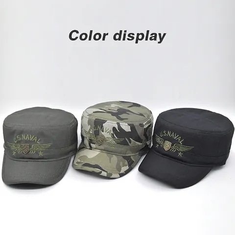 Gorra Cadet de Algodón Militar Flat Top Patrol Hat Bordado US Naval Army Insignia Camuflaje Ajustable Unisex