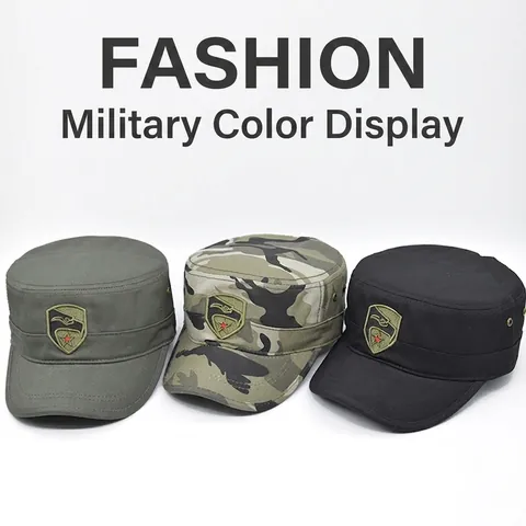 Military Camouflage Flat Top Cap For Men Women Cotton Eagle Embroidered Cadet Hat Adjustable Outdoor Tactical Sun Hat