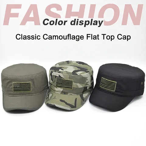 Baumwolle Cadet Cap USA Flagge Stickerei Camouflage Taktische Patrouillenmütze Verstellbarer Outdoor Sonnenschutz Militär Flat Top Hut
