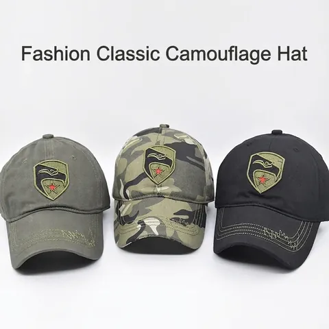 Casquette de Baseball Camouflage Militaire pour Hommes Étoile Brodée Tactique Coton Toile Pare-soleil Réglable Casquette de Sport
