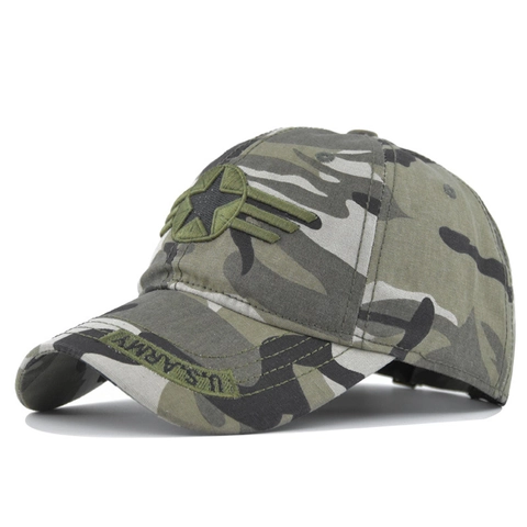 Casquette de Baseball Militaire Tactique Camouflage Broderie US Army Étoile Pentagramme Réglable Sport de Plein Air Coton