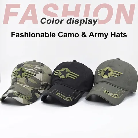 Casquette de Baseball Militaire Tactique Camouflage Broderie US Army Étoile Pentagramme Réglable Sport de Plein Air Coton