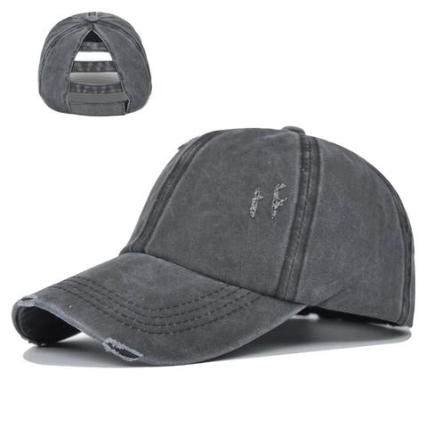 Distressed Baumwolle Baseballkappe Damen Pferdeschwanz Gekreuzt Hoher Dutt Hut Wasser Gewaschen Vintage Verstellbare Sonnenkappe Outdoor Casual Accessoire