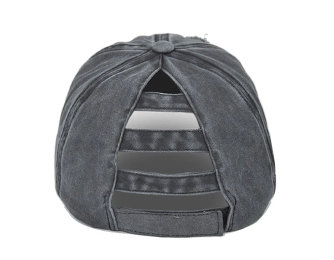 Distressed Baumwolle Baseballkappe Damen Pferdeschwanz Gekreuzt Hoher Dutt Hut Wasser Gewaschen Vintage Verstellbare Sonnenkappe Outdoor Casual Accessoire