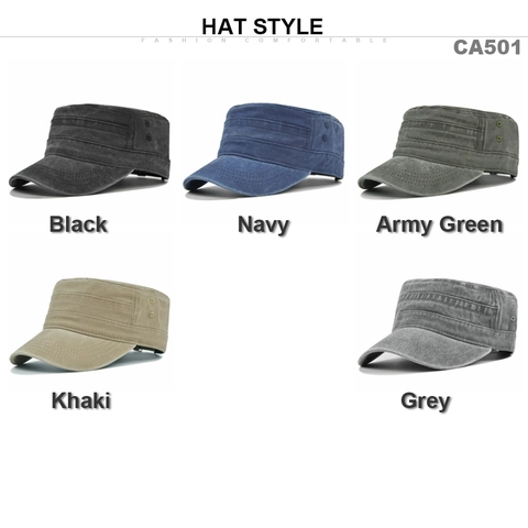 Gorra Militar de Techo Plano para Hombre de Algodón Lavado Sombrero Cadet Vintage Envejecido Sombrilla Ajustable Gorra de Ocio al Aire Libre