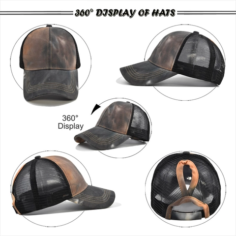 Women Ponytail Baseball Cap Tie Dye Mesh Trucker Hat Adjustable Breathable Sun Hat For Outdoor Sports Casual Streetwear