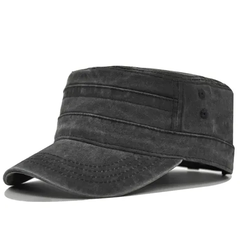 Gorra Militar de Techo Plano para Hombre de Algodón Lavado Sombrero Cadet Vintage Envejecido Sombrilla Ajustable Gorra de Ocio al Aire Libre
