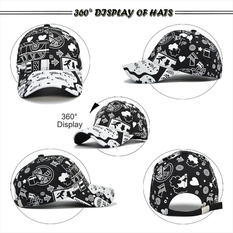 Gorra de Béisbol de Algodón con Estampado de Grafiti Tendance Ajustable Hip Hop Streetwear Sombrero de Sol para Hombre Mujer Moda Exterior