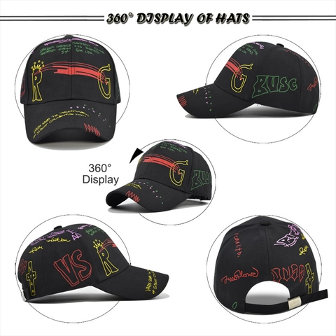 Berretto da Baseball in Cotone con Stampa Graffiti Unisex Streetwear Regolabile Moda Cappello da Sole Outdoor Uomo Donna