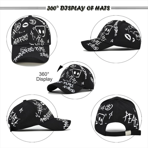 Cappello da Baseball con Stampa Graffiti Streetwear in Cotone Regolabile Hip Hop Parasole per Uomo Donna Moda Outdoor Casual Snapback