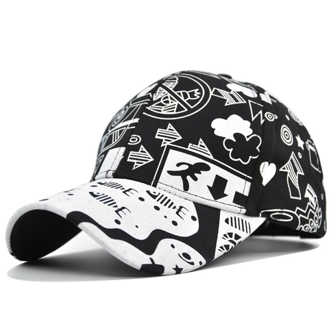 Gorra de Béisbol de Algodón con Estampado de Grafiti Tendance Ajustable Hip Hop Streetwear Sombrero de Sol para Hombre Mujer Moda Exterior