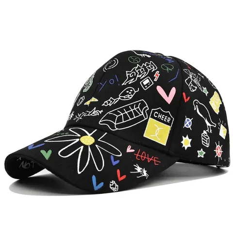 Cappellino da Baseball Unisex Streetwear con Stampa Graffiti in Cotone Hip Hop con Cinturini Lunghi Margherita Cuore