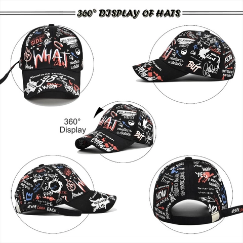 Cappellino da Baseball Streetwear alla Moda con Stampa Graffiti in Cotone Regolabile con Visiera Curva