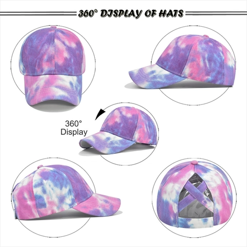 Dames Katoen Batik Paardenstaart Baseballpet Gekruiste Hoge Knot Hoed Verstelbare Verweerde Zonneklep Outdoor Sport Pet
