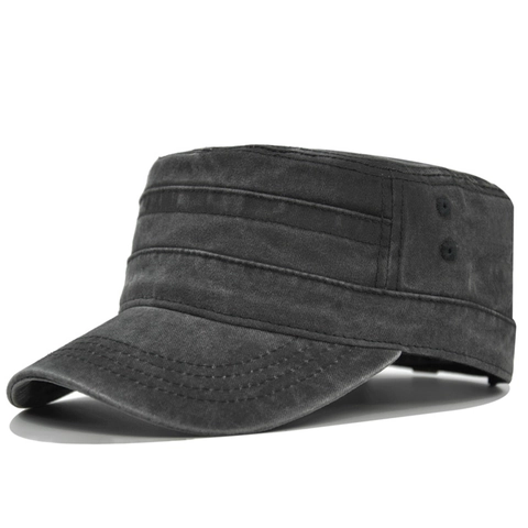 Cappello Cadet a Cima Piatta in Cotone Lavato Vintage Regolabile Stile Militare Distressed Protezione Solare da Donna